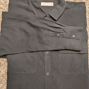 EVERLANE Washable Silk Blk Wmns Sz14 Button Down Shirt Utility Pocket